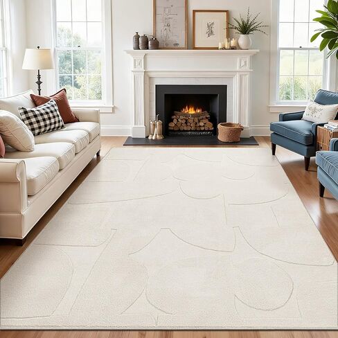 SHACOS 5'x7' Soft Cozy Geometric Abstract Modern High Low Pile Area Rugs Non Slip Washable Scandinavian Minimalist Rug Carpet for Living Room Bedroom Dining Room, Cream in Saudi Arabia