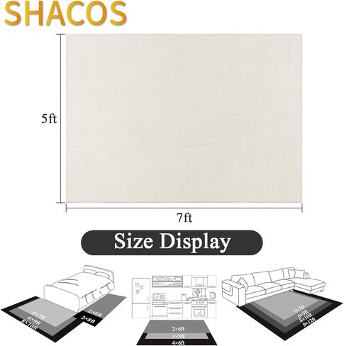 SHACOS 5'x7' Soft Cozy Geometric Abstract Modern High Low Pile Area Rugs Non Slip Washable Scandinavian Minimalist Rug Carpet for Living Room Bedroom Dining Room, Cream in Saudi Arabia