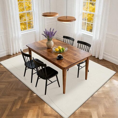 SHACOS 5'x7' Soft Cozy Geometric Abstract Modern High Low Pile Area Rugs Non Slip Washable Scandinavian Minimalist Rug Carpet for Living Room Bedroom Dining Room, Cream in Saudi Arabia