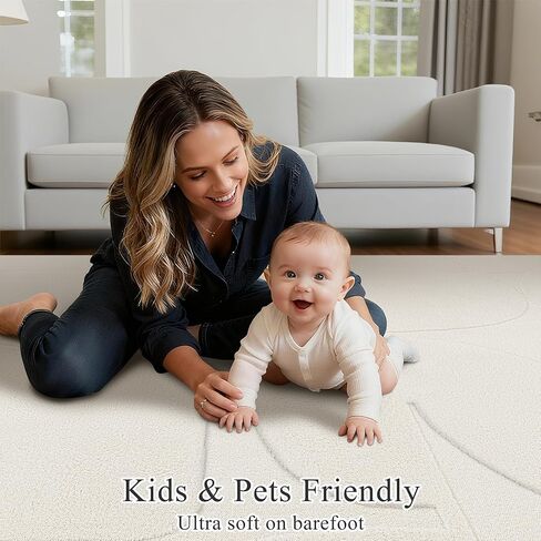 SHACOS 5'x7' Soft Cozy Geometric Abstract Modern High Low Pile Area Rugs Non Slip Washable Scandinavian Minimalist Rug Carpet for Living Room Bedroom Dining Room, Cream in Saudi Arabia