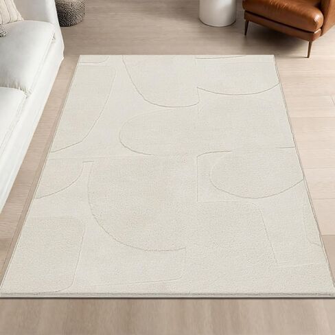 SHACOS 5'x7' Soft Cozy Geometric Abstract Modern High Low Pile Area Rugs Non Slip Washable Scandinavian Minimalist Rug Carpet for Living Room Bedroom Dining Room, Cream in Saudi Arabia