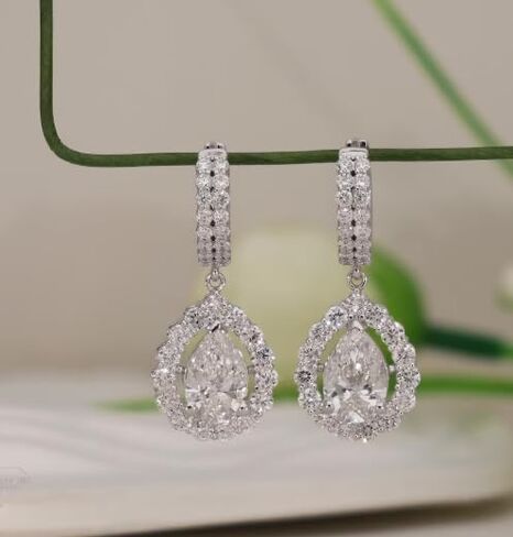 Diamond Hoop Earrings 2 Ctw Cubic Zirconia Small Huggie Hoops in 925 Silver in Saudi Arabia