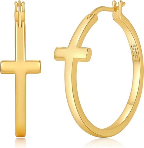 Senteria 3MM رقيقة 925 الفضة الاسترليني الصليب الأطواق الأقراط هيبوالرجينيك 14K الذهب مطلي هوب الأقراط خفيفة الوزن الأطواق القرط للنساء الهدايا 15/20/30/40/50MM in Kuwait