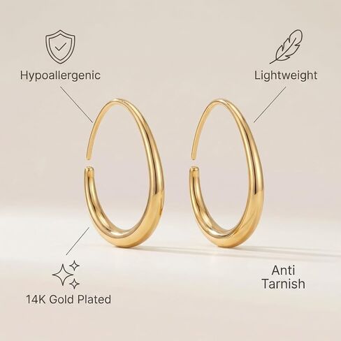 Women Gold Hoop Earrings,14K Gold Plated Hypoallergenic Small Hoop Earrings for Women, Daily Wear Gold Earrings Gift in Kuwait
