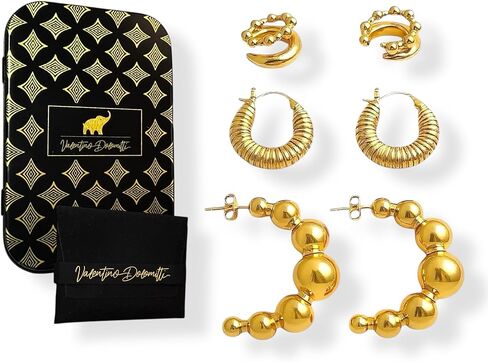 Gold Earrings for Women – 3 Pairs Earrings Set with Luxury Mirror Gift Box, Elegant Jewelry for Her in Saudi Arabia