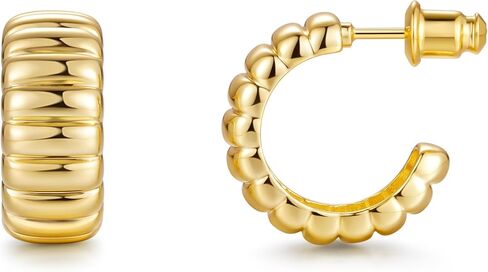 ASHINE أقراط دائرية مضلعة مكتنزة مضادة للحساسية للنساء - أقراط هاجي مطلية بالذهب عيار 14 قيراط أقراط كرواسون جريئة عصرية لارتداء العمل اليومي in Kuwait