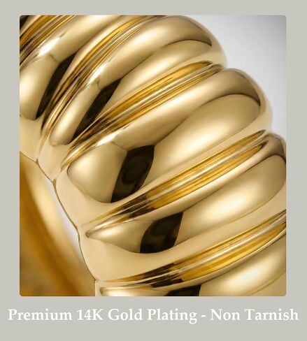 ASHINE أقراط دائرية مضلعة مكتنزة مضادة للحساسية للنساء - أقراط هاجي مطلية بالذهب عيار 14 قيراط أقراط كرواسون جريئة عصرية لارتداء العمل اليومي in Kuwait