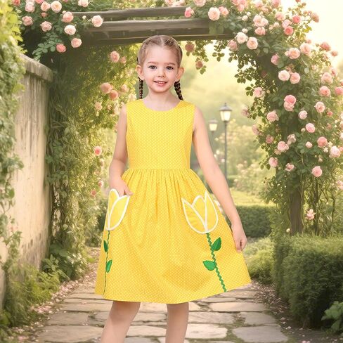 فستان بناتي من Sunny Fashion بجيب منقط باللون الأحمر وزهور صيفي كاجوال من القطن in Kuwait