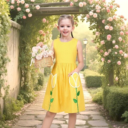 فستان بناتي من Sunny Fashion بجيب منقط باللون الأحمر وزهور صيفي كاجوال من القطن in Kuwait