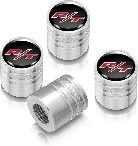 iPick Image for Dodge R/T Logo Black on Silver Aluminum Cylinder-Style Tire Valve Stem Caps in Saudi Arabia