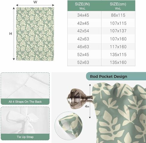 Flower Floral Tie Up Curtains for Window, Green Grey Silhouette Nature Patterns Thermal Insulated Balloon Shade Adjustable Rod Pocket Curtains Valance Panels for Kitchen Bathroom Café 52'' x 63'' in Saudi Arabia