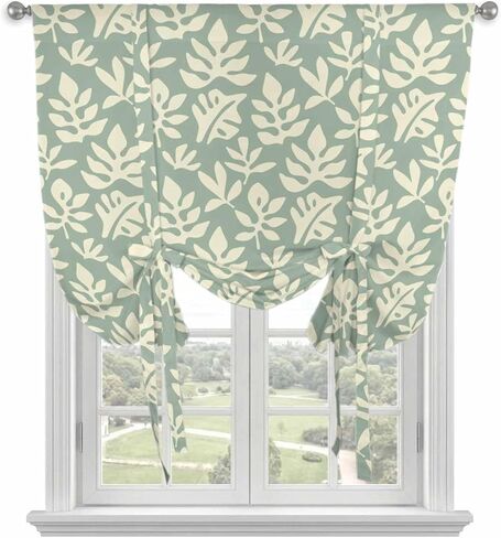 Flower Floral Tie Up Curtains for Window, Green Grey Silhouette Nature Patterns Thermal Insulated Balloon Shade Adjustable Rod Pocket Curtains Valance Panels for Kitchen Bathroom Café 52'' x 63'' in Saudi Arabia