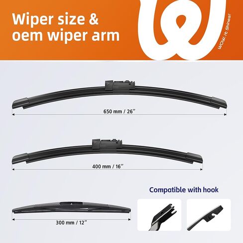 شفرات ممسحة الزجاج الأمامي 26 بوصة + 16 بوصة مع ممسحة خلفية 12 بوصة بديلة للسيارات في جميع المواسم لسوبارو كروستريك/إمبريزا 2018-2023 (مجموعة من 3) in Kuwait