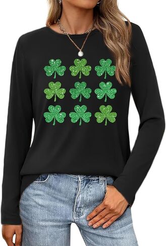 St Patricks Day Shirt Women: Lucky Shamrock Long Sleeve Shirt Funny Irish Clover Graphic Tee Tops in Saudi Arabia
