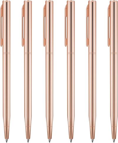 6 أقلام حبر جاف ذهبية رفيعة مقاس 1 مم أقلام حبر سوداء معدنية قابلة للسحب مع مشابك للأعمال المكتبية والمدرسين وضيف الزفاف (ذهبي) in Kuwait