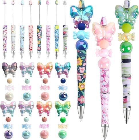 مجموعة من 8 أقلام قابلة للخرز على شكل زهرة الفراشة، مجموعة صنع الأقلام مع الخرز والعبوات، كتابة ناعمة بالحبر الأسود، هدية للطلاب الحاضرين في المنزل والمراهقين واللوازم المكتبية المدرسية in Kuwait