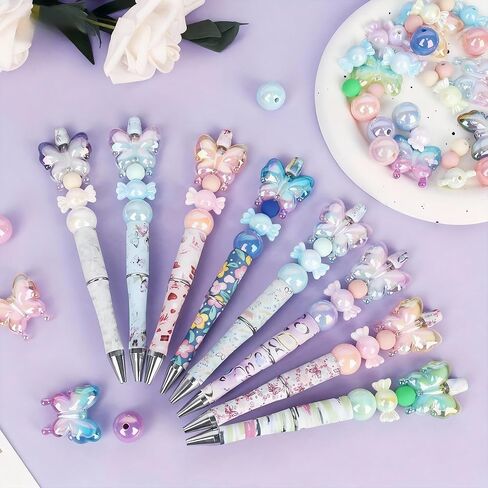 مجموعة من 8 أقلام قابلة للخرز على شكل زهرة الفراشة، مجموعة صنع الأقلام مع الخرز والعبوات، كتابة ناعمة بالحبر الأسود، هدية للطلاب الحاضرين في المنزل والمراهقين واللوازم المكتبية المدرسية in Kuwait