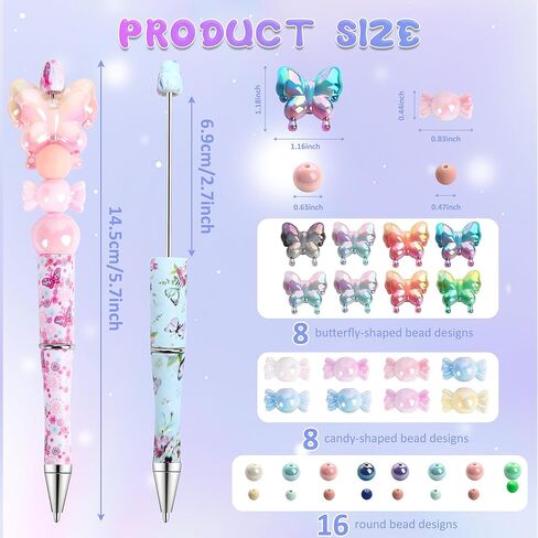 مجموعة من 8 أقلام قابلة للخرز على شكل زهرة الفراشة، مجموعة صنع الأقلام مع الخرز والعبوات، كتابة ناعمة بالحبر الأسود، هدية للطلاب الحاضرين في المنزل والمراهقين واللوازم المكتبية المدرسية in Kuwait
