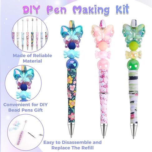 مجموعة من 8 أقلام قابلة للخرز على شكل زهرة الفراشة، مجموعة صنع الأقلام مع الخرز والعبوات، كتابة ناعمة بالحبر الأسود، هدية للطلاب الحاضرين في المنزل والمراهقين واللوازم المكتبية المدرسية in Kuwait