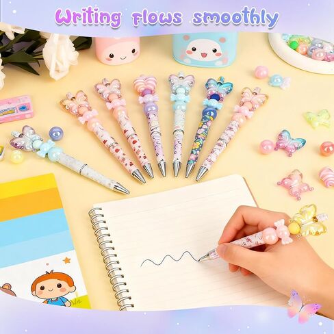 مجموعة من 8 أقلام قابلة للخرز على شكل زهرة الفراشة، مجموعة صنع الأقلام مع الخرز والعبوات، كتابة ناعمة بالحبر الأسود، هدية للطلاب الحاضرين في المنزل والمراهقين واللوازم المكتبية المدرسية in Kuwait
