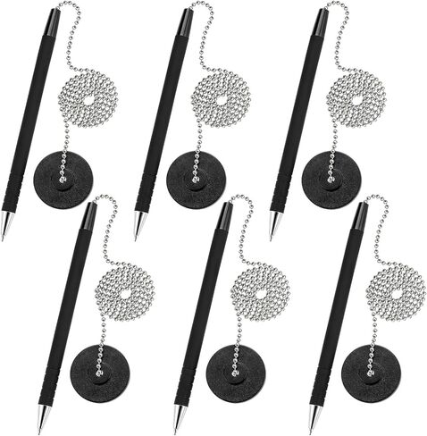 6 Pcs Secure Pens with Chain and Pen Holder, Security Pens for Check Writing, Desk Pen on a Chain with Adhesive Base for Office Bank Supplies, Black in Kuwait