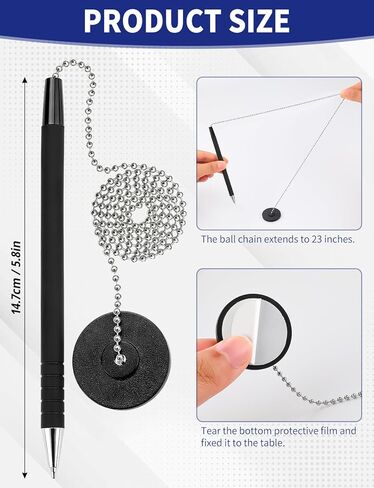 6 Pcs Secure Pens with Chain and Pen Holder, Security Pens for Check Writing, Desk Pen on a Chain with Adhesive Base for Office Bank Supplies, Black in Kuwait