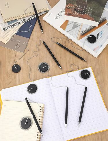 6 Pcs Secure Pens with Chain and Pen Holder, Security Pens for Check Writing, Desk Pen on a Chain with Adhesive Base for Office Bank Supplies, Black in Kuwait