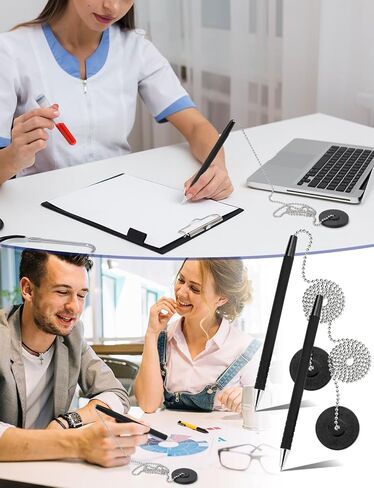 6 Pcs Secure Pens with Chain and Pen Holder, Security Pens for Check Writing, Desk Pen on a Chain with Adhesive Base for Office Bank Supplies, Black in Kuwait