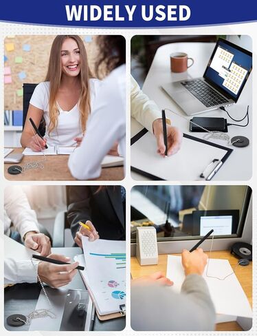 6 Pcs Secure Pens with Chain and Pen Holder, Security Pens for Check Writing, Desk Pen on a Chain with Adhesive Base for Office Bank Supplies, Black in Kuwait