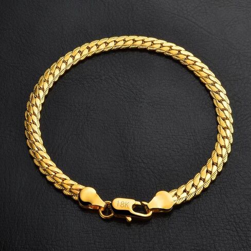 18k Gold Mesh Flat Chain Bracelet, Men'S And Women'S Fashionable Hip-Hop Whip Accessories, Shiny Gold Bracelet, Birthday, Valentine'S Day, Christmas Gifts in Saudi Arabia