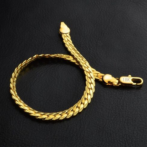 18k Gold Mesh Flat Chain Bracelet, Men'S And Women'S Fashionable Hip-Hop Whip Accessories, Shiny Gold Bracelet, Birthday, Valentine'S Day, Christmas Gifts in Saudi Arabia