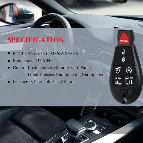 طقم استبدال مفتاح Fob عن بعد متوافق مع Chrysler Town and Country Dodge Grand Caravan 2008-2016، Volkswagen Routan 2009-2012 معرف FCC للدخول بدون مفتاح: M3N5WY783X IYZ-C01C، 433MHZ 7BTN in Kuwait