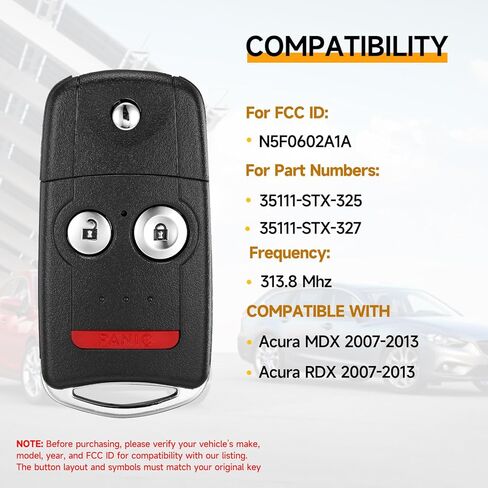 استبدال مفتاح Fob يناسب Acura MDX RDX 2007-2013 القرب السيارة الذكية دخول بدون مفتاح التحكم عن بعد 313.8Mhz N5F0602A1A 35111-STX-325 in Kuwait