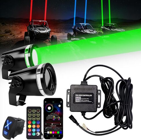 قطعتان من مصابيح سوط ليزر LED مطورة للشاحنات جنبًا إلى جنب/UTV/ATV/الشاحنات، شعاع مركز فائق السطوع، مصابيح الطرق الوعرة RGBW مع التطبيق/جهاز التحكم عن بعد/مفتاح الروك، IP68 مقاوم للماء 12 فولت تيار مستمر in Kuwait