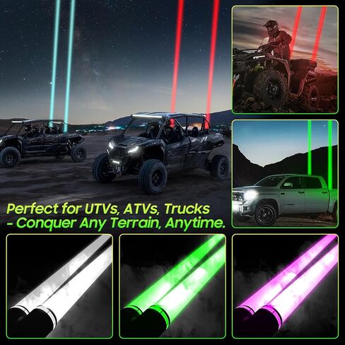 قطعتان من مصابيح سوط ليزر LED مطورة للشاحنات جنبًا إلى جنب/UTV/ATV/الشاحنات، شعاع مركز فائق السطوع، مصابيح الطرق الوعرة RGBW مع التطبيق/جهاز التحكم عن بعد/مفتاح الروك، IP68 مقاوم للماء 12 فولت تيار مستمر in Kuwait