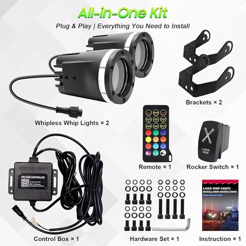 قطعتان من مصابيح سوط ليزر LED مطورة للشاحنات جنبًا إلى جنب/UTV/ATV/الشاحنات، شعاع مركز فائق السطوع، مصابيح الطرق الوعرة RGBW مع التطبيق/جهاز التحكم عن بعد/مفتاح الروك، IP68 مقاوم للماء 12 فولت تيار مستمر in Kuwait