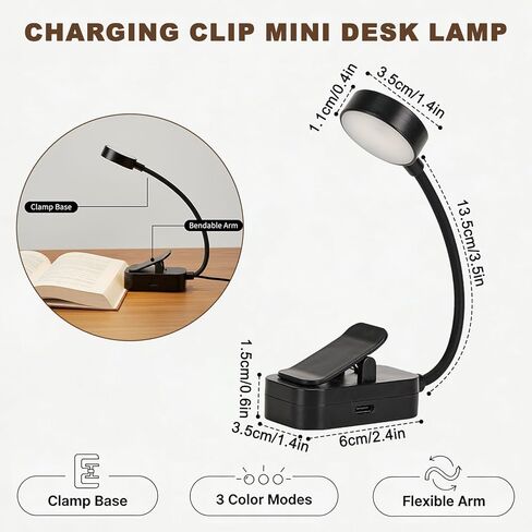 Reading Book Light for Bed, Adjustable LED Desk Lamp with Clamp, for Reading and Study, Compact Portable USB Desk Lamp(Black) in Saudi Arabia