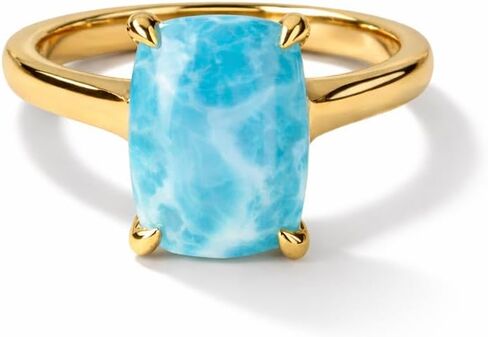 Cushion Cut Blue Larimar Ring in 14K Yellow Gold Solitaire Engagement Promise Ring for Women Minimalist Handmade Jewelry Gift in Saudi Arabia