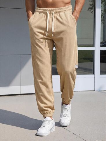 Men's Corduroy Pants Waist Drawstring Joggers with Pockets Casual Hiking in Saudi Arabia