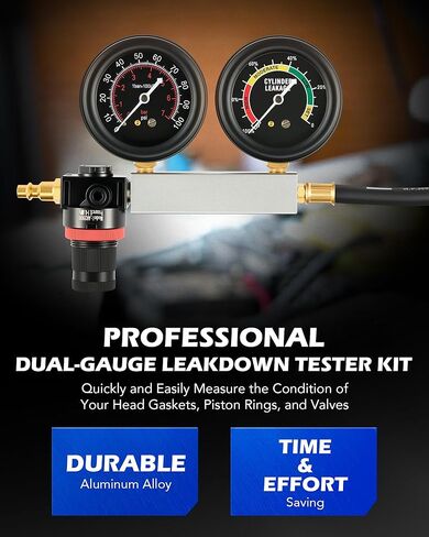 Orion Motor Tech Cylinder Leak Down Tester Kit, Dual-Gauge Automotive Engine Leakage Tester for Petrol Engines, Adjustable Leakdown Diagnostic Detector Tool Kit with Spark Plug Tester Adapters in Saudi Arabia