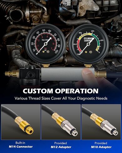 Orion Motor Tech Cylinder Leak Down Tester Kit, Dual-Gauge Automotive Engine Leakage Tester for Petrol Engines, Adjustable Leakdown Diagnostic Detector Tool Kit with Spark Plug Tester Adapters in Saudi Arabia