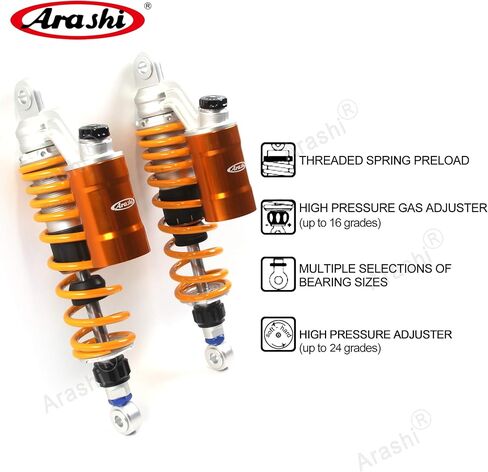Arashi 360mm /14" Adjustable Rear Shocks Absorbers Suspensions for XG750A Street Rod 2017-2018, XR1200 Sportster 2008-2013, SR500 1977-1984, XJR1300 1997-2010, Gold Motorcycle Parts Nitrogen Charged in Kuwait