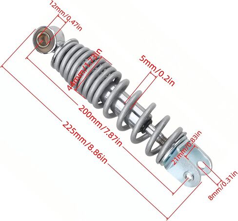 زوج تعليق ممتص الصدمات الخلفي 200 مم 7.87 بوصة لياماها PW50 Y-Zinger PY50 Peewee 50cc الدراجة الترابية 1989-2012، فتحات تثبيت علوية 12 مم وسفلية 8 مم، صدمة بديلة من الكروم in Kuwait