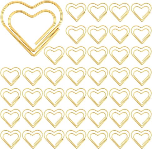 120 Pcs Cute Gold Heart Paper Clips, Love Heart Shape Mini Stainless Steel Clips Small Binder Paperclips Decorative Fancy Bookmark Supplies for Wedding Decor Office School Crafts Document Organizing in Saudi Arabia