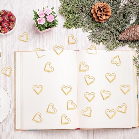 120 Pcs Cute Gold Heart Paper Clips, Love Heart Shape Mini Stainless Steel Clips Small Binder Paperclips Decorative Fancy Bookmark Supplies for Wedding Decor Office School Crafts Document Organizing in Saudi Arabia