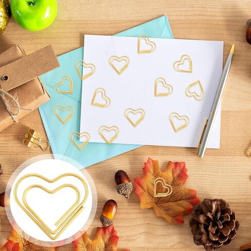 120 Pcs Cute Gold Heart Paper Clips, Love Heart Shape Mini Stainless Steel Clips Small Binder Paperclips Decorative Fancy Bookmark Supplies for Wedding Decor Office School Crafts Document Organizing in Saudi Arabia