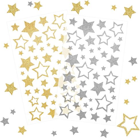 KESOTE Patriotic Star Stickers, 9 Sheets Glitter Red Blue Sliver Star Stickers 4th of July Stickers for Crafts Envelopes Cards Gifts Decoration, Self-Adhesive in Kuwait