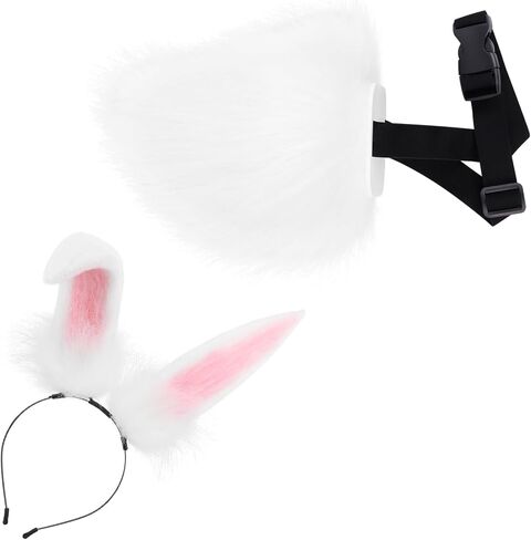 عصابة رأس وذيل أرنب من الفرو الصناعي مصنوعة يدويًا لمجموعة إكسسوارات أزياء عيد الفصح والهالوين in Kuwait