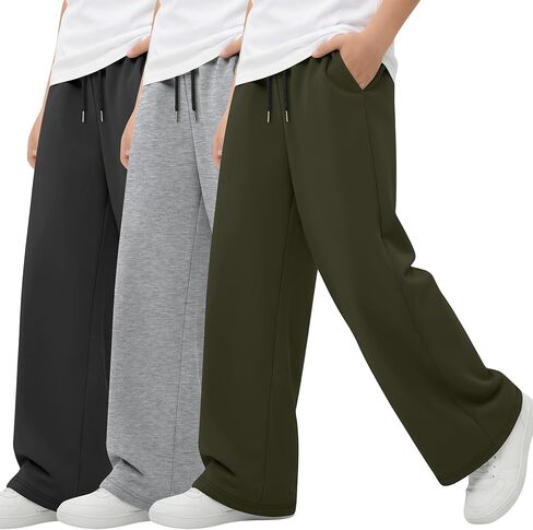 3 Pcs Boys Lightweight Sweatpants Wide Leg Open Bottom Drawstring Elastic High Waist Joggers Baggy Athletic Pants in Saudi Arabia