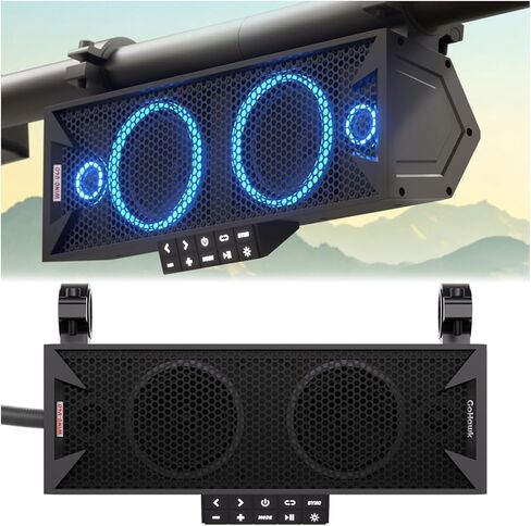 GoHawk 15 Inch UTV Sound Bar, Bluetooth ATV Soundbar with RGB Lights, IP66 Waterproof Golf Cart Sound Bar, SXS SoundBar Compatible with Polaris RZR Can-Am w/FM Radio, Fits 1.5"–2.25" Roll Cages in Kuwait